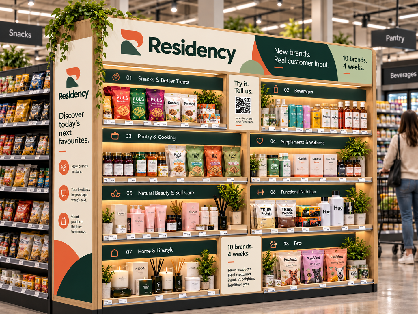 Concept render of a Residency display holding new brand products on a supermarket endcap